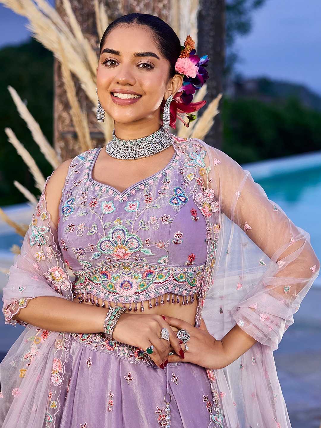 Satin Silk Embroidered Sequins Lehenga